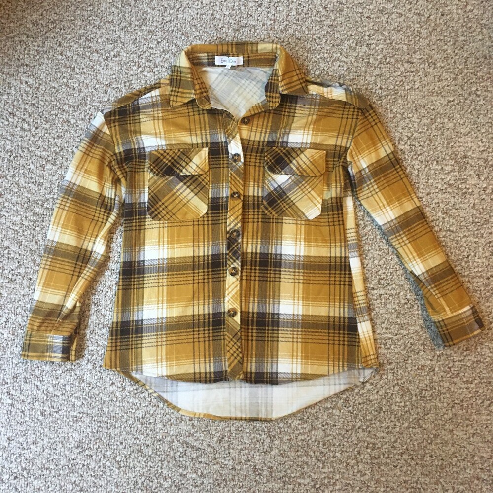 Eden & Olivia Plaid Flannel Shirt Size S Yellow Brown EUC Autumn Fall Soft